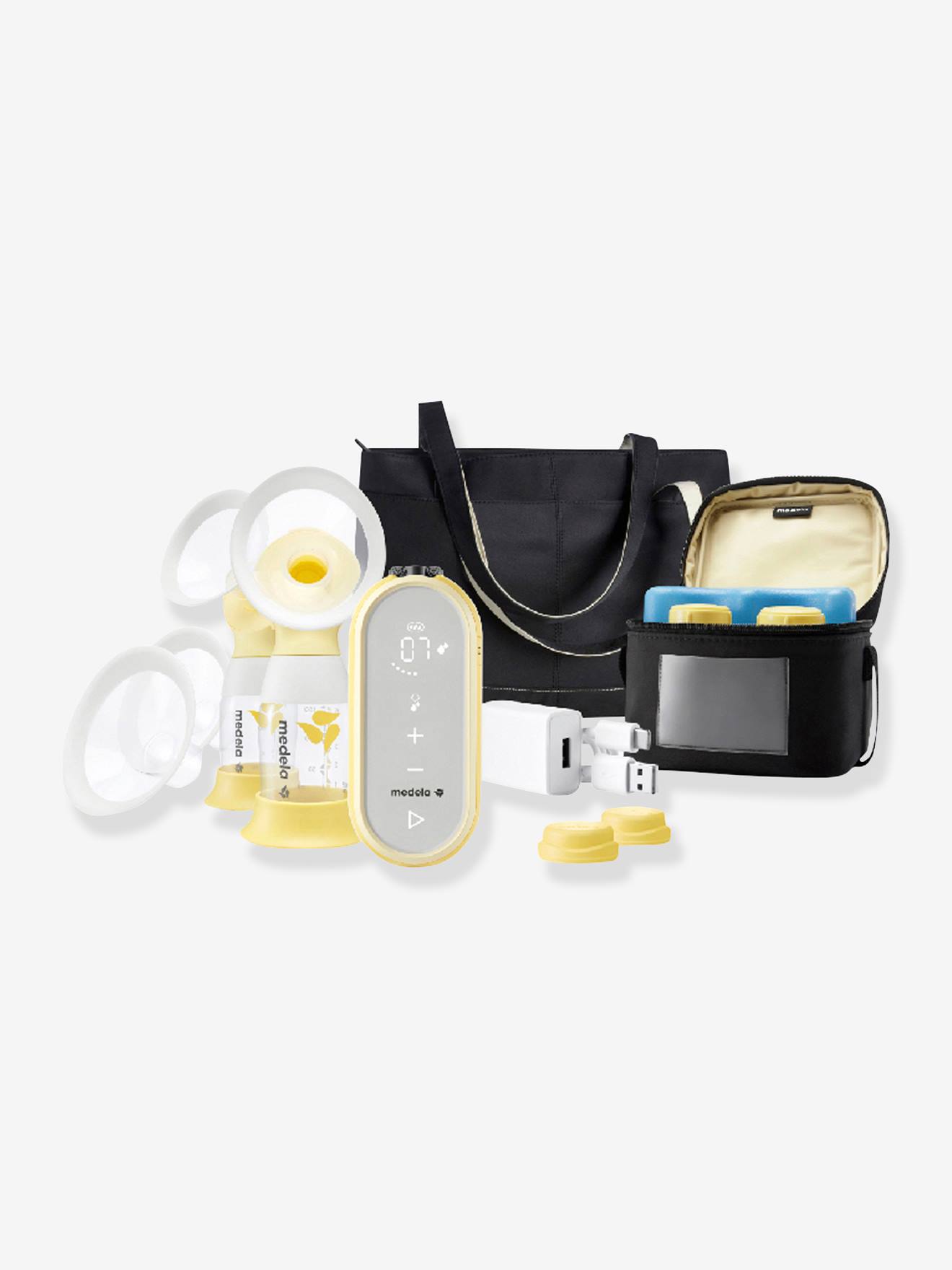 Tire-lait électrique double connecté rechargeable Freestyle Flex MEDELA + 4 téterelles jaune