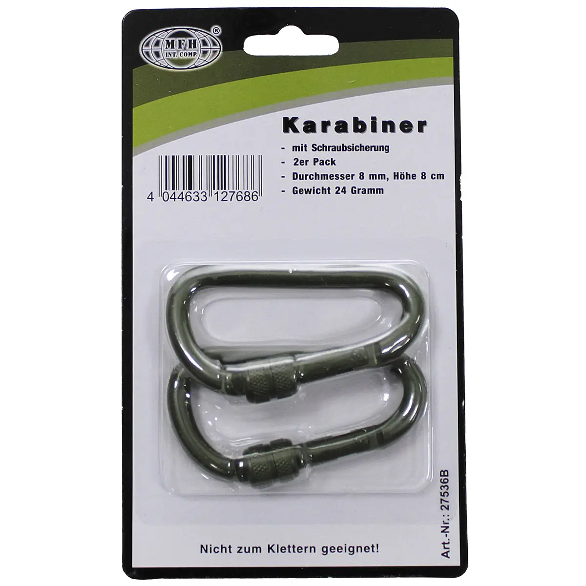 2 Stk Karabiner Schraubverschluss oliv