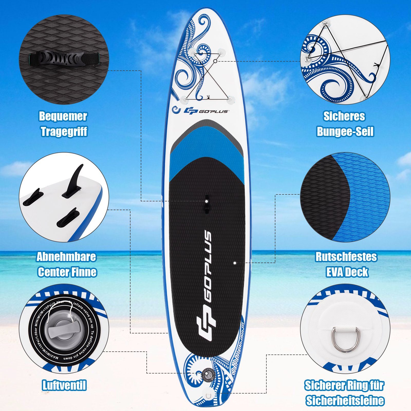 COSTWAY SUP-Board Stand Up Paddle Board, 335cm bis 170kg, mit Pumpe