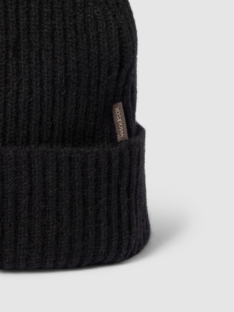 Strickmütze aus Kaschmir mit Label-Detail in schwarz