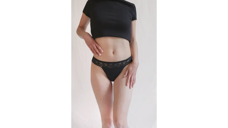MYLILY Periodenunterwäsche Tanga mit Spitze schwarz