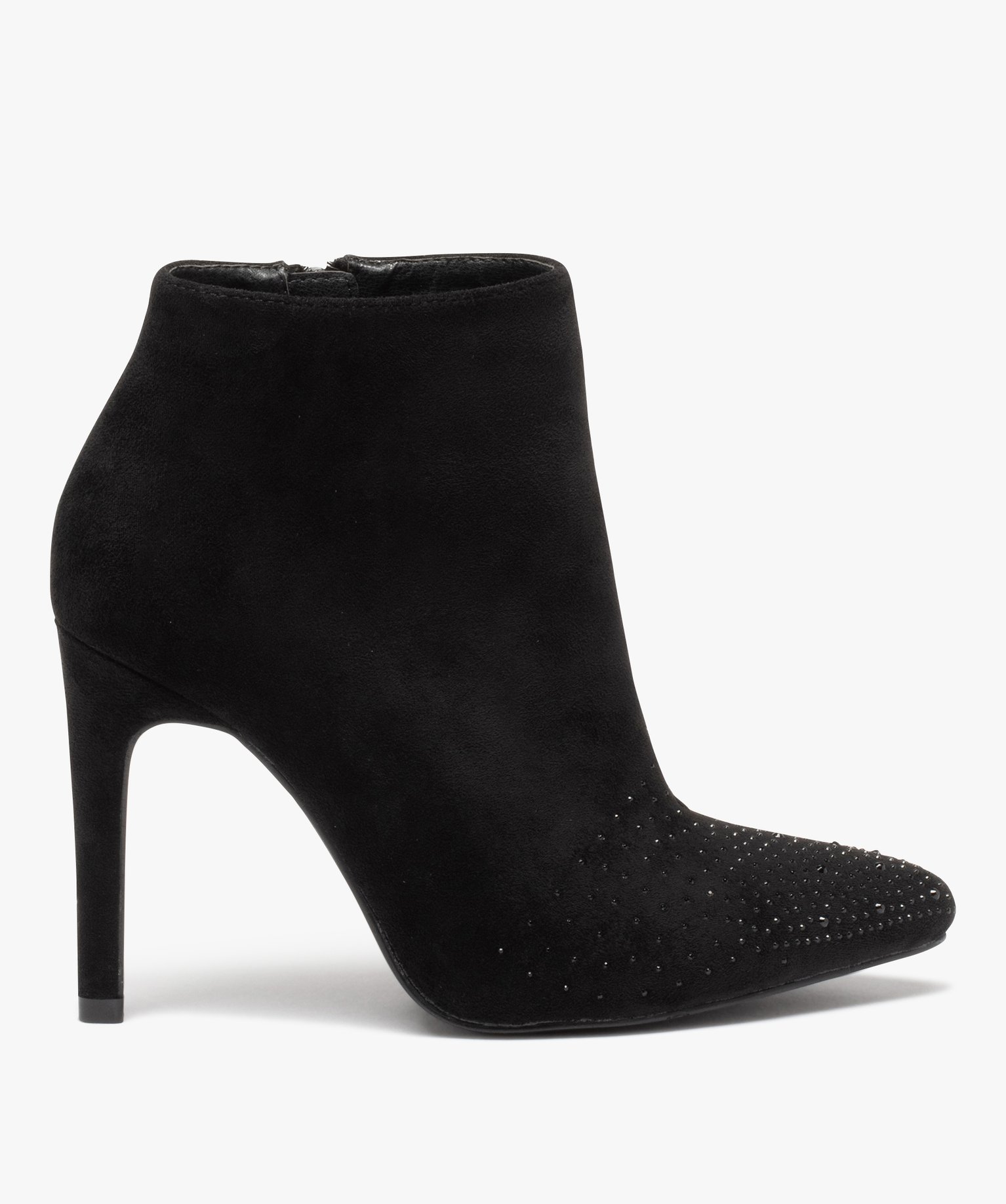 Boots femme à talon en suédine avec strass noir | GEMO