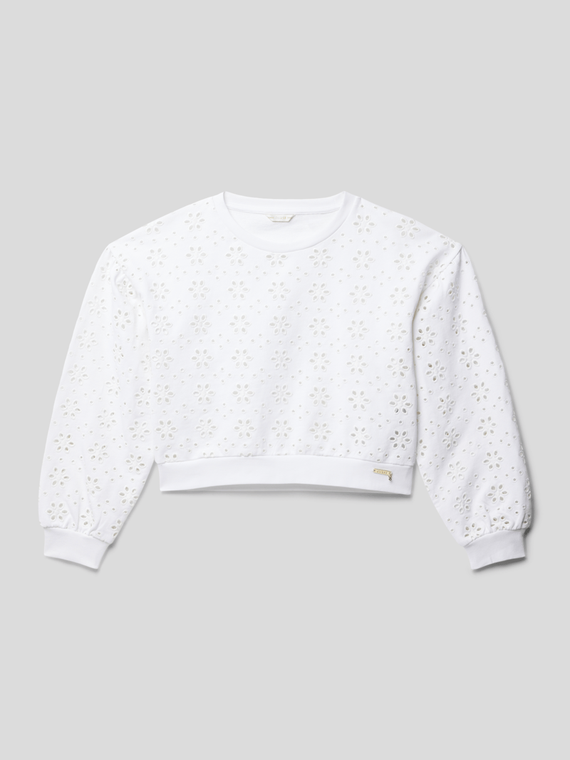 Sweatshirt mit Lochstickerei Modell 'SANGALLO' in weiß