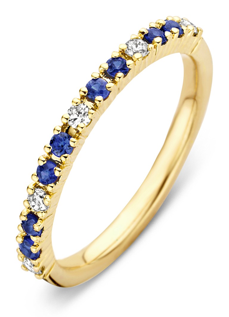 Diamond Point Yellow gold ring 0.22 ct blue sapphire Ensemble
