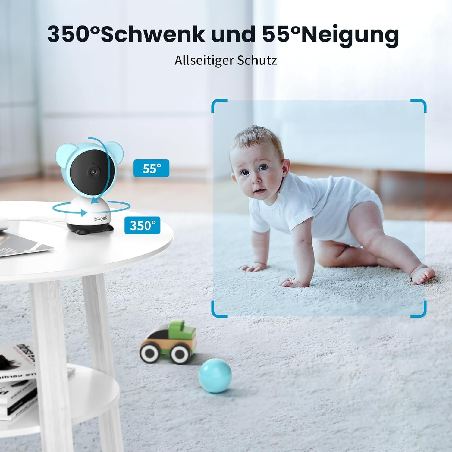 ieGeek Babyphone 5 Zoll Babyphone mit Kamera Wlan Video Babyfon PTZ 355° 4×Zoom, Horizontal 350° und vertikal 55°,940nm Infrarot-Nachtsichtkamera, Bewegungs/Geräuscherkennung, unterstützt App Steuerung, Automatische Verfolgung,Bidirektionales Audio
