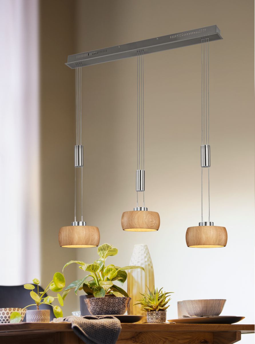 3-flg LED Pendellampe Shine-Wood