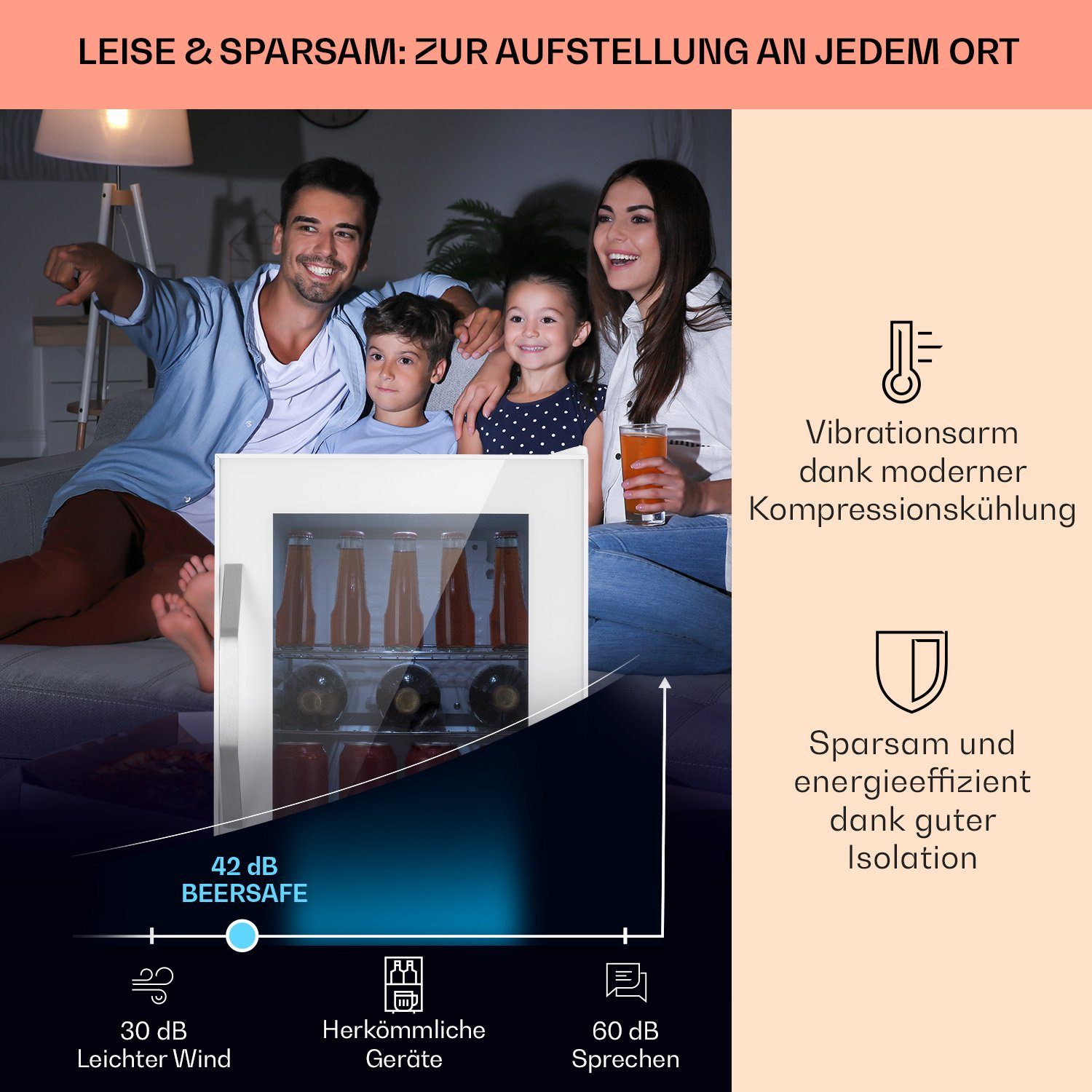 Klarstein Getränkekühlschrank HEA-BeersafeM-quartz 10039425, 54 cm hoch, 40.5 cm breit, Bierkühlschrank Getränkekühlschrank Flaschenkühlschrank mit Glastür
