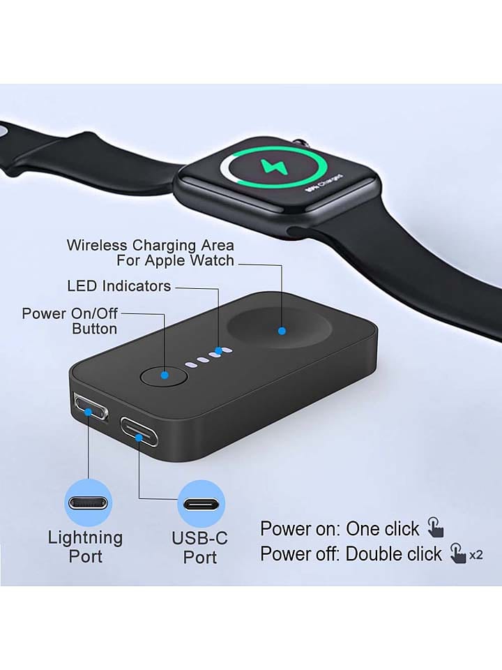SWEET ACCESS Mini-Powerbank für Smartwatches in Schwarz - 1200 mAh günstig kaufen onesize