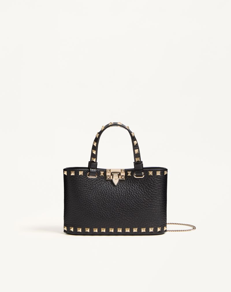 Mini Rockstud indkøbstaske i granatrødt kalveskind