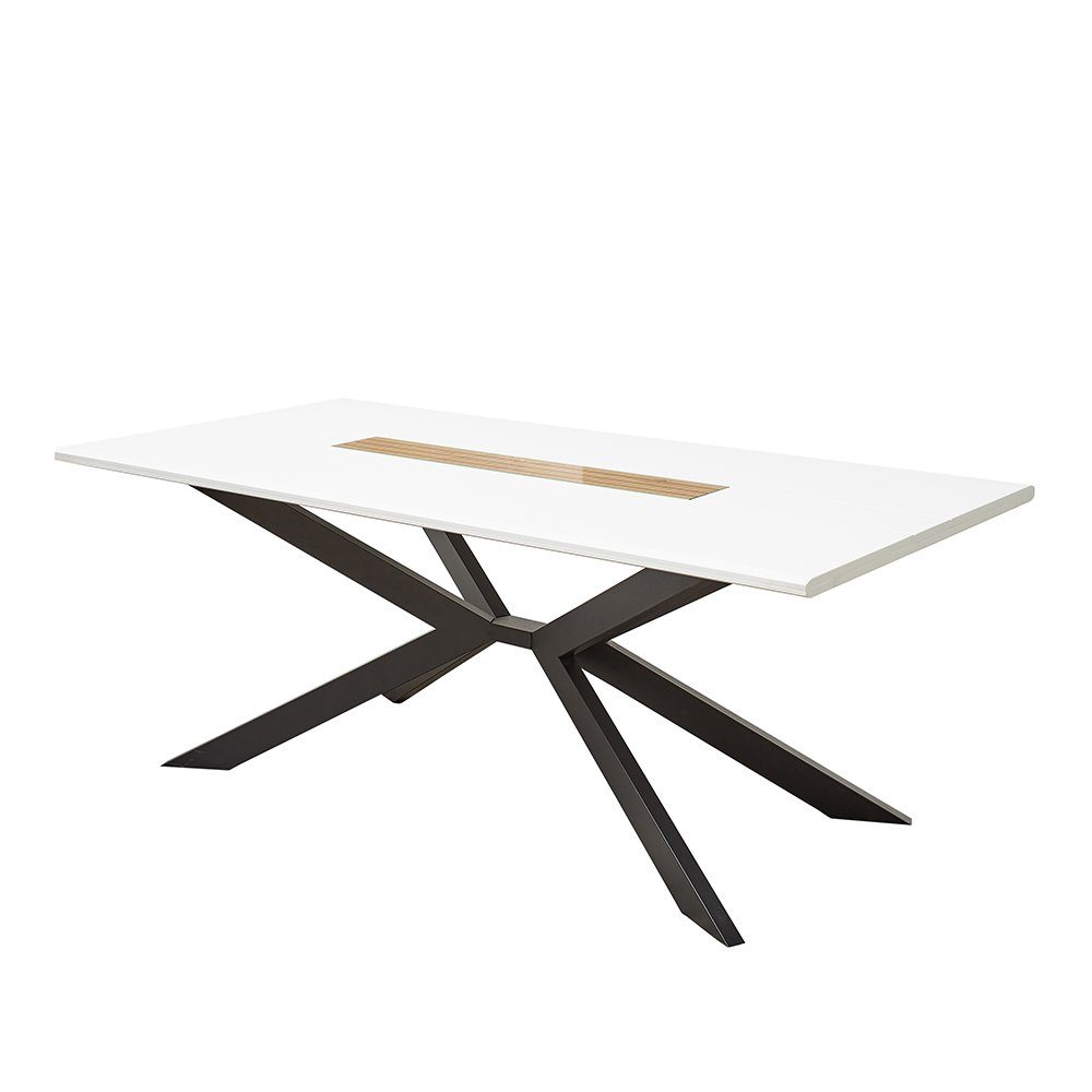 Lomadox Esszimmer-Set FALLON-55, (Spar-Set, 2-St), Tisch mit Spider-Fußgestell, 210x100cm, weiß mit Eiche