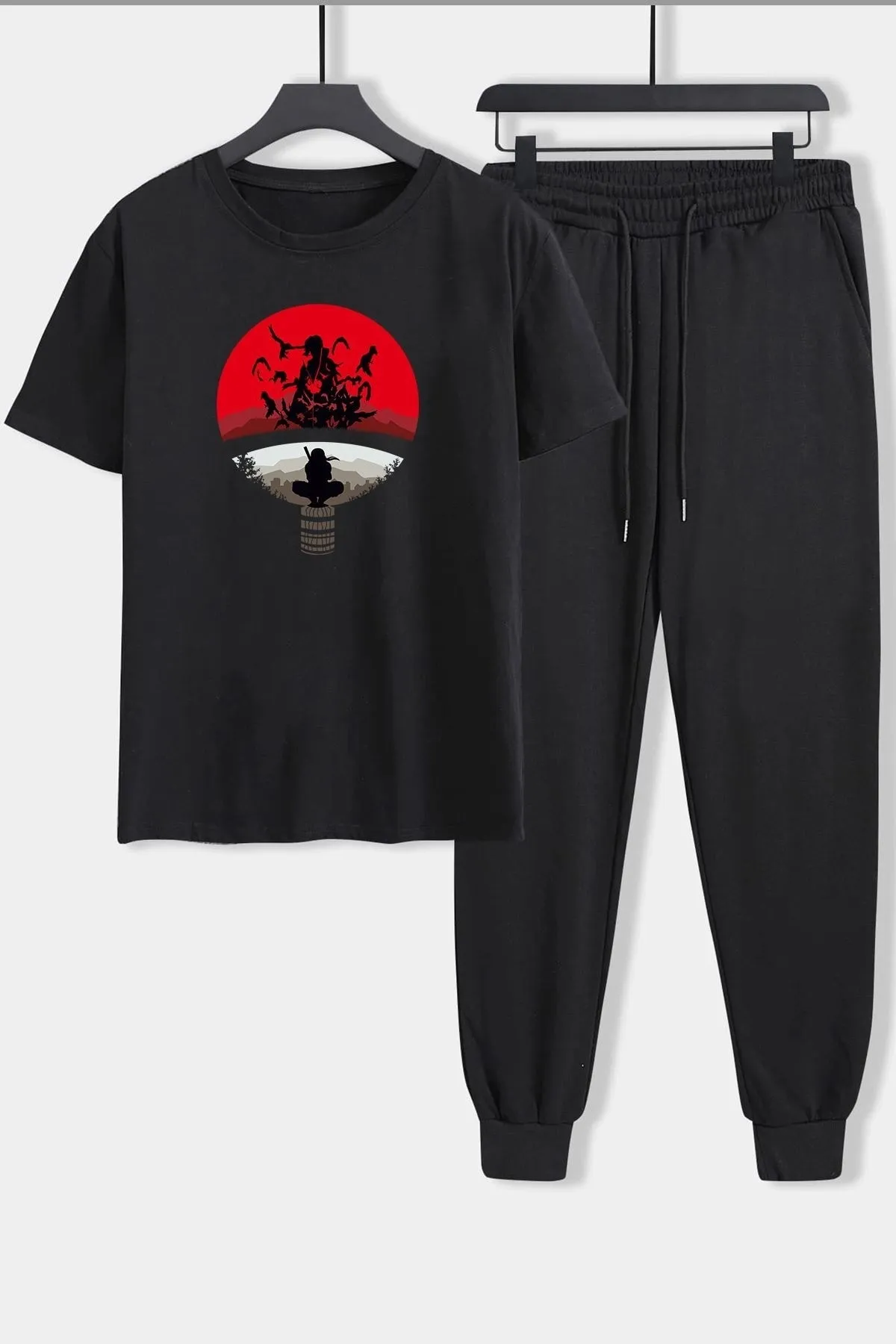 uyguntarz  Unisex Itachi Uchiha bedrucktes 2-teiliges Trainingsanzug-Set