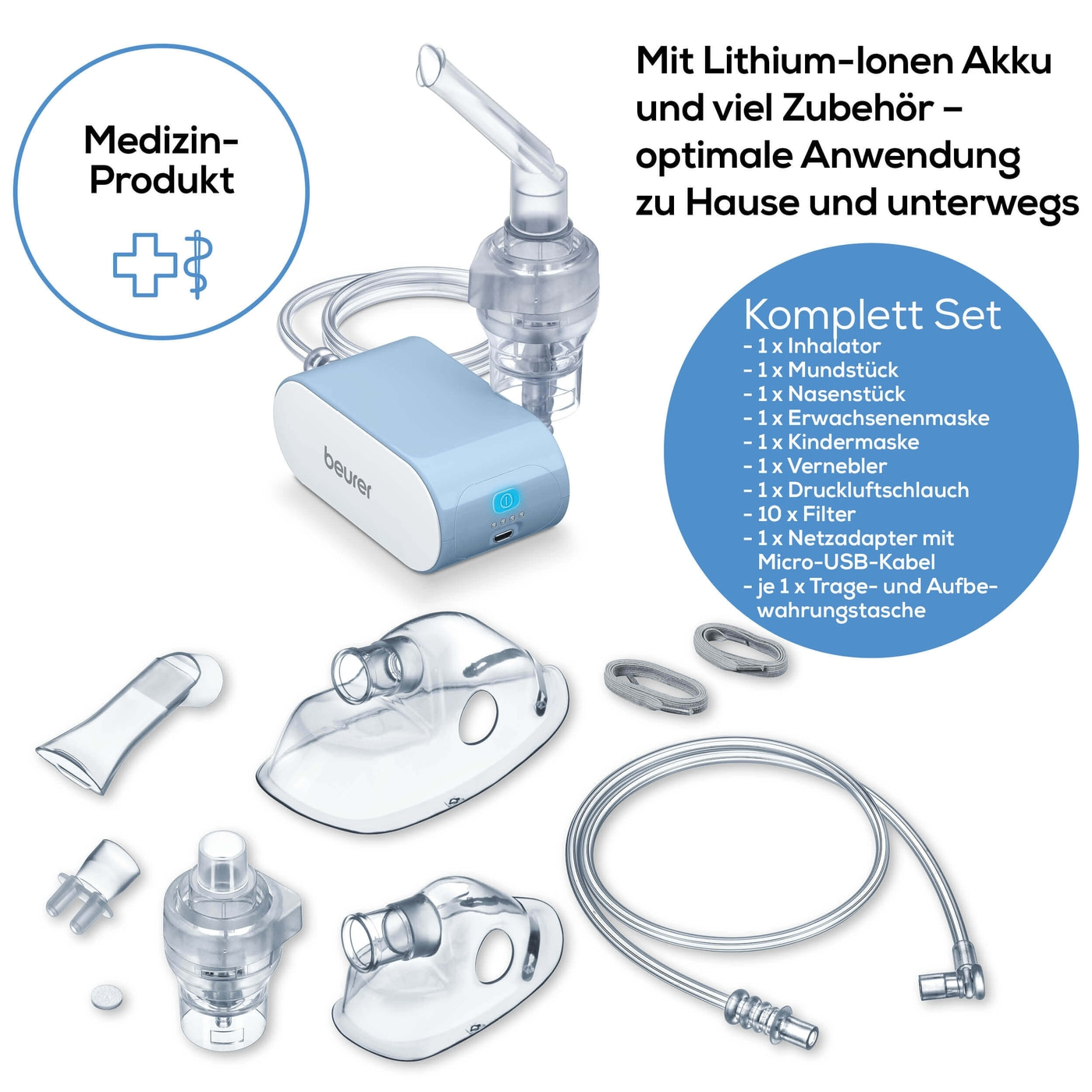 Beurer Inhalator IH 60-Kleines Inhaliergerät mit Kompressor-Drucklufttechnologie & kurzer Inhalationszeit