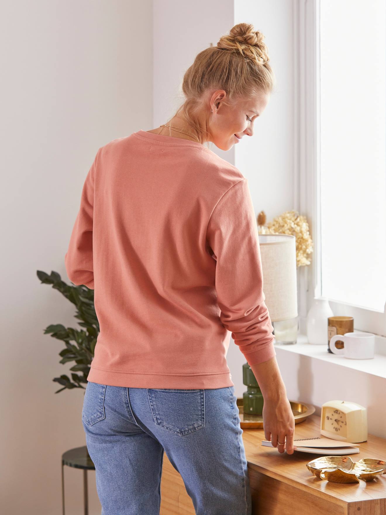 Sweat molleton à message grossesse et allaitement rose blush