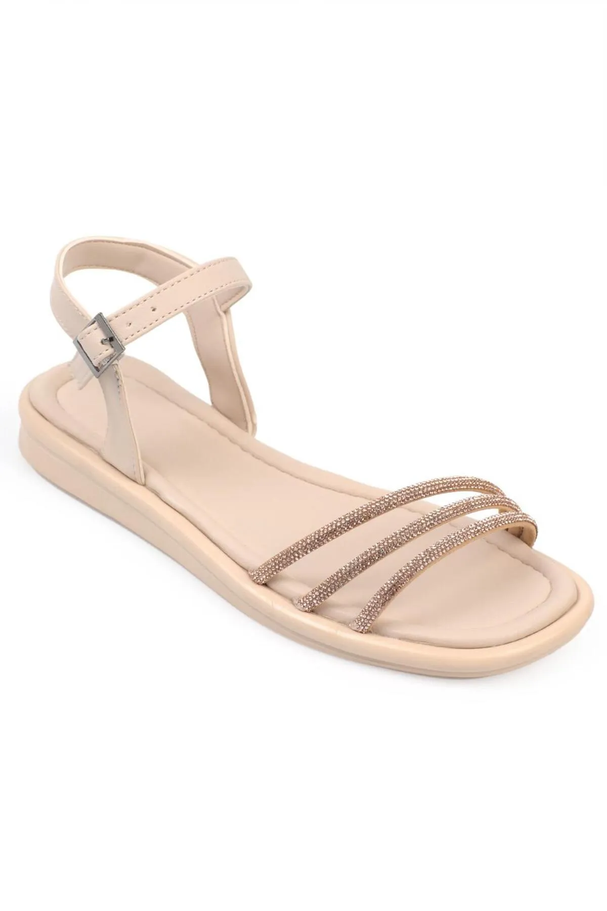 Capone Outfitters  Capone Stone Straped Damensandalen mit flachem Absatz in Beige