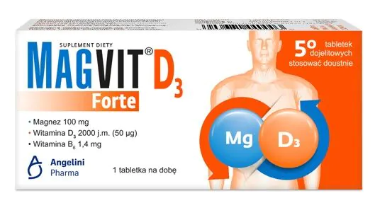 Magvit Forte D3, maisto papildas su magniu ir vitaminais B6 bei D, tabletės