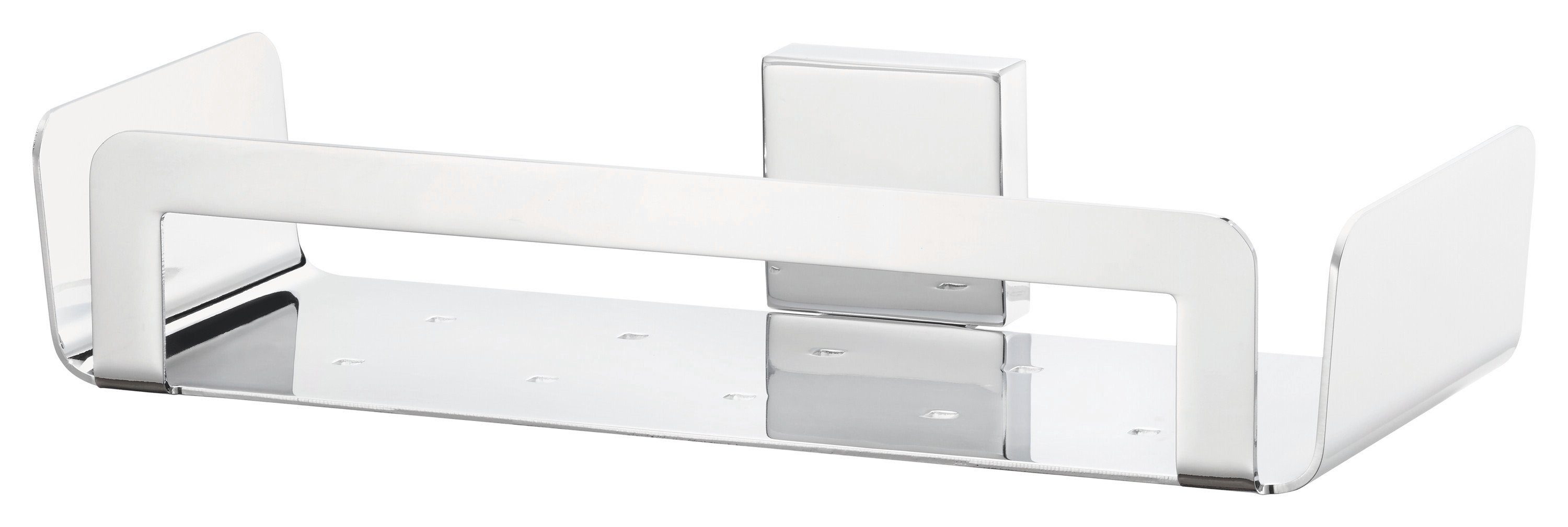 tesa Duschablage DELUXXE Duschkorb ohne Bohren - 5,2 cm : 26,75 cm : 11,6 cm, Packung 1-tlg., selbstklebendes Hängeregal für die Dusche - chrom - silber glänzend
