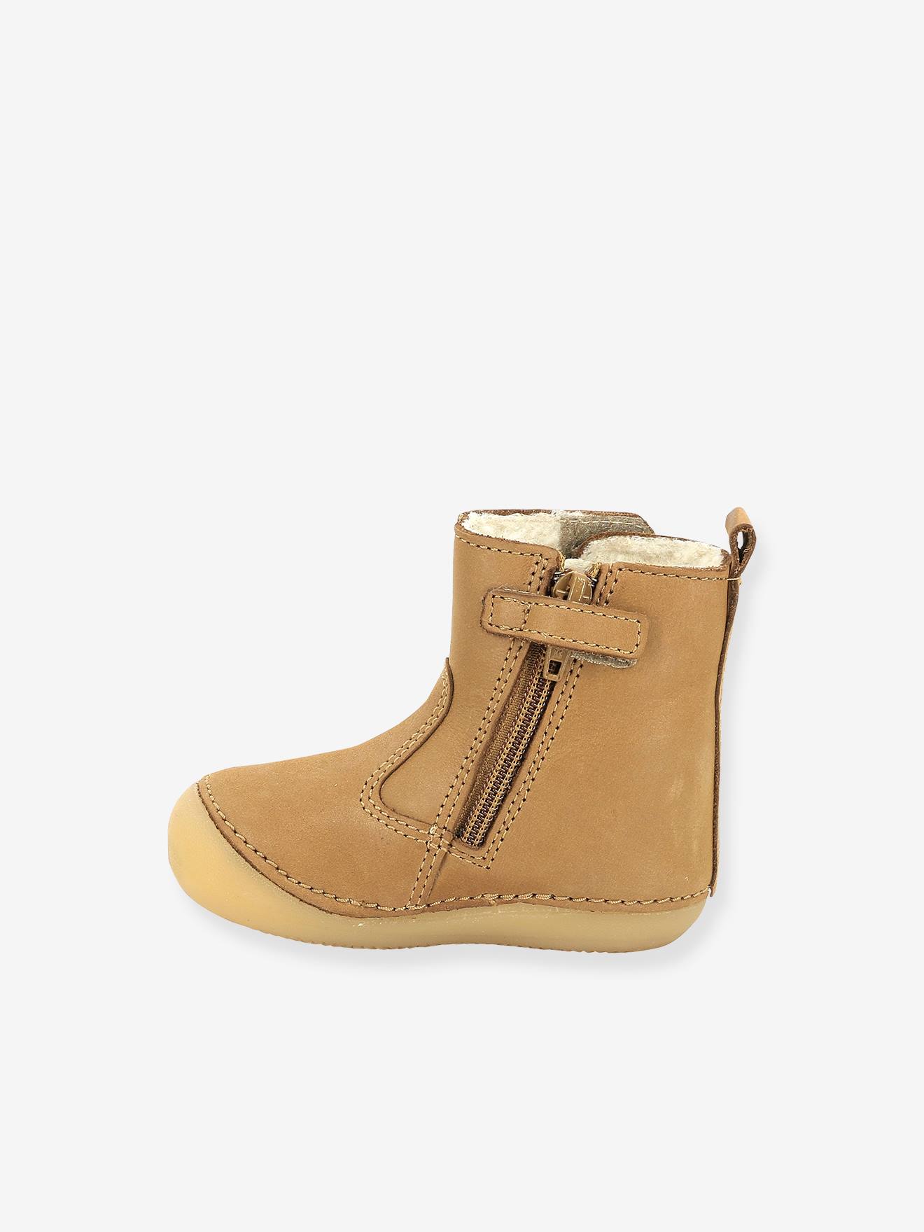 Boots fourrées cuir bébé garçon Socool Cho KICKERS® 1ers pas camel