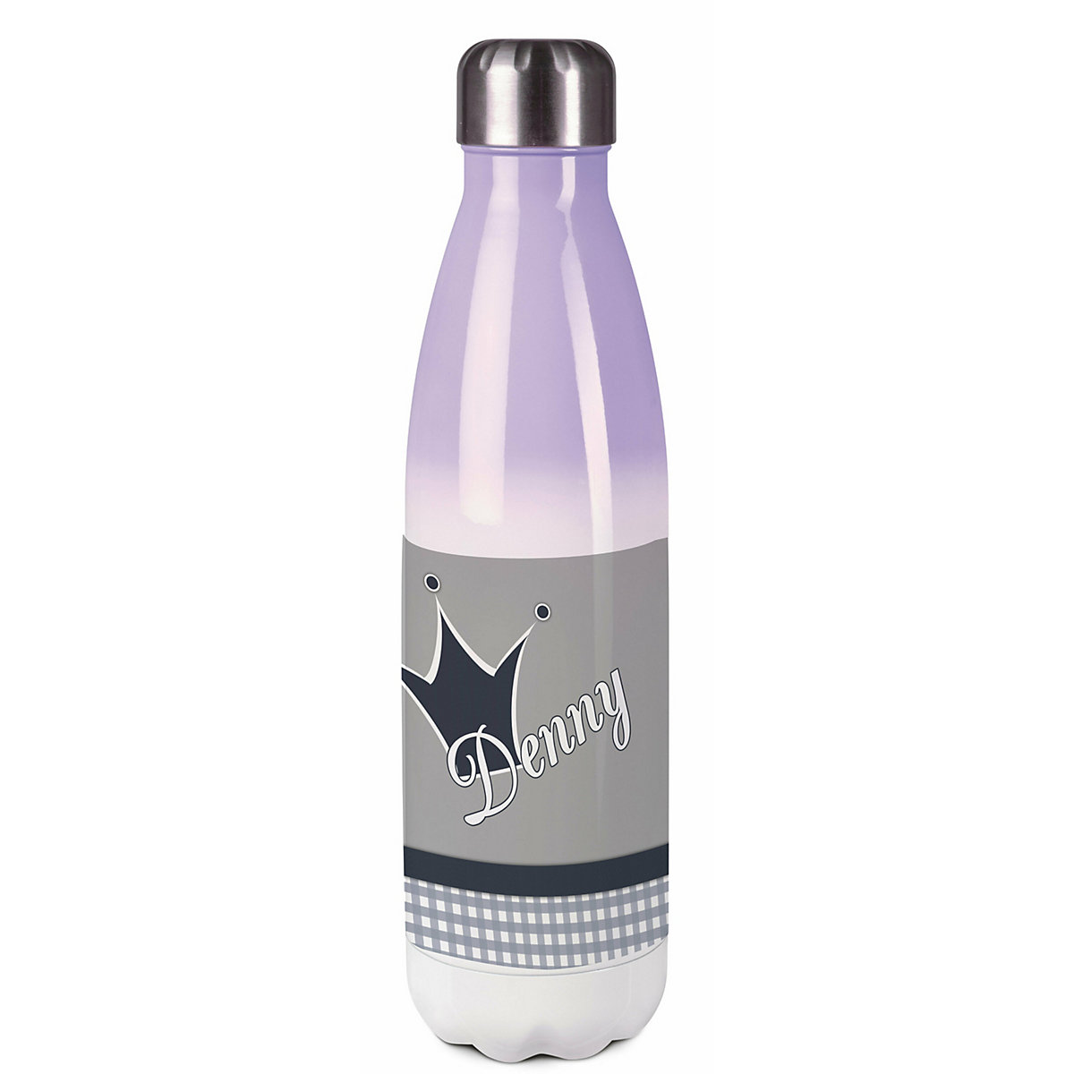 Edelstahl Kinder Thermoflasche / Trinkflasche bunt Krone Farbe grau Spülmaschinenfest, Auslaufsicher, Bruchfest, Doppelwandig, Für Heißgetränke geeignet, Mit Deckel, Isoliert