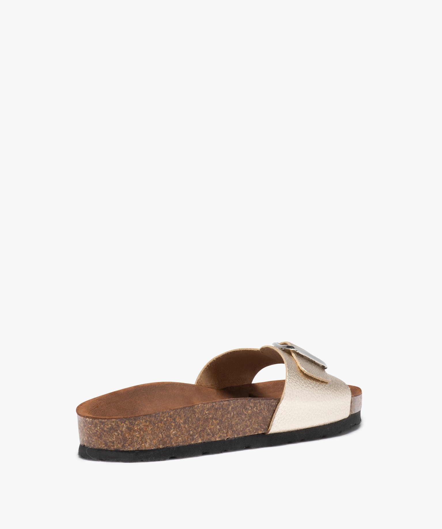 Mules femme à talon plat et bride ajustable en cuir or | GEMO