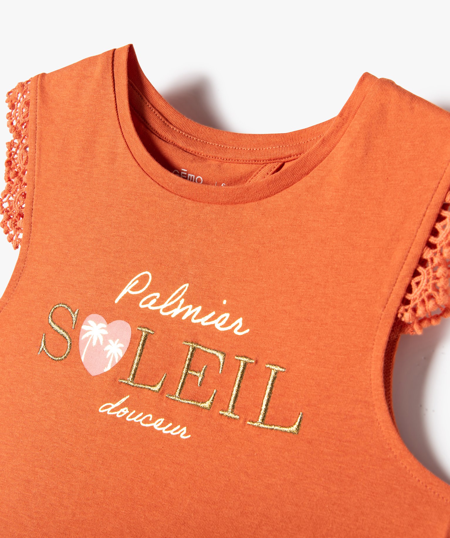Débardeur fille avec motif pailleté et dos ouvert orange | GEMO