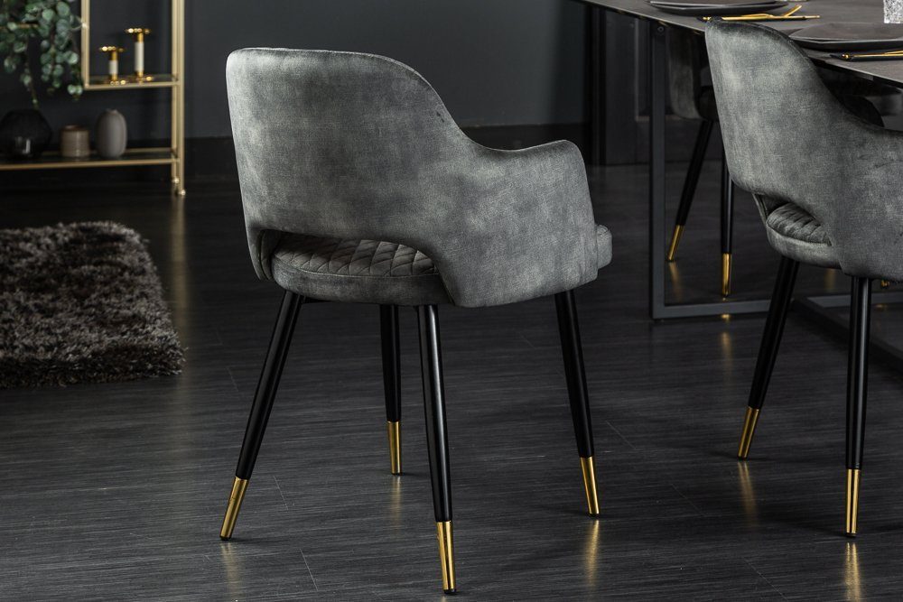 riess-ambiente 4-Fußstuhl PARIS grün / schwarz gold (Einzelartikel, 1 St), Samt · mit Armlehne · Metall · Esszimmer · Retro