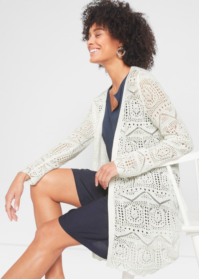 Ajour-Longstrickjacke