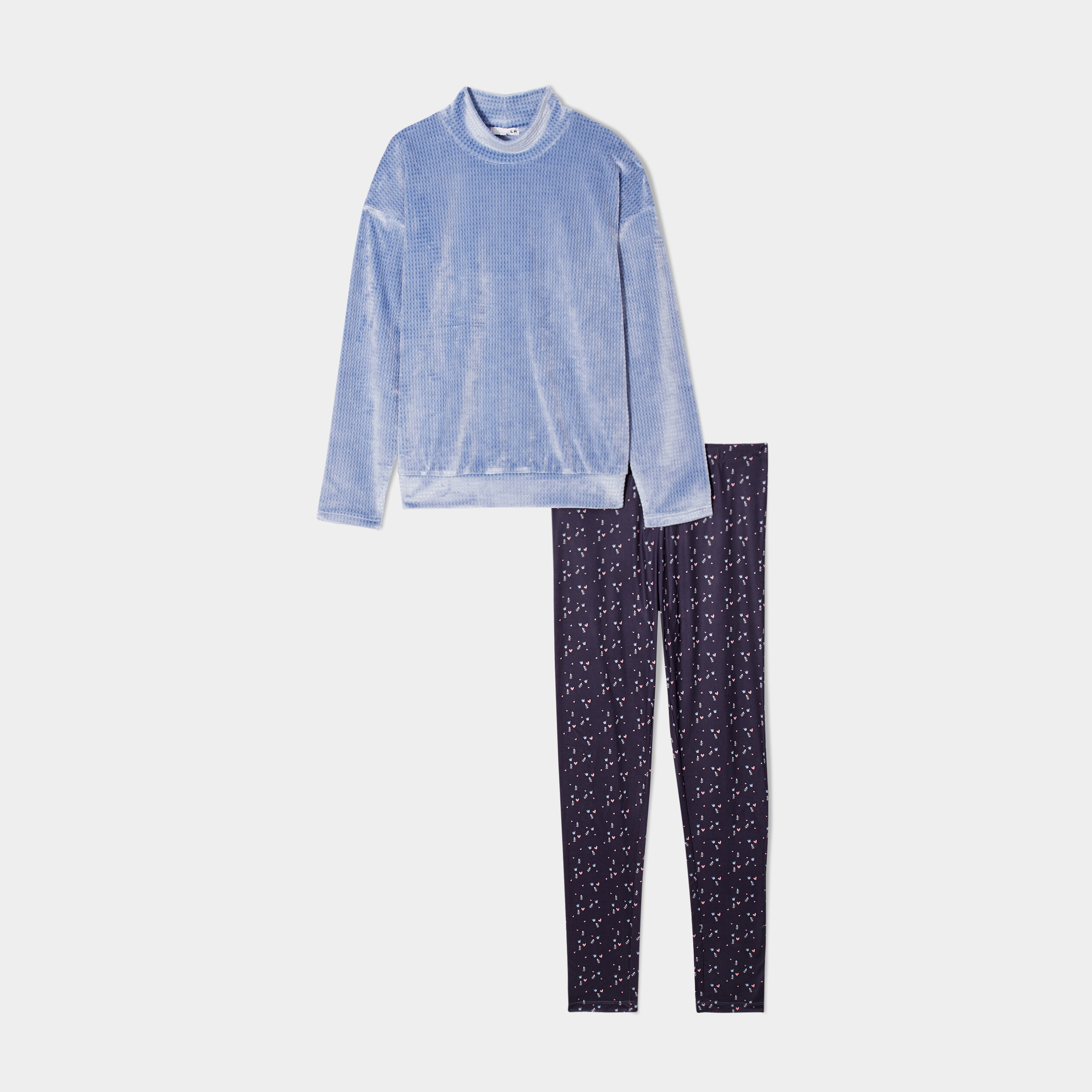 Ensemble pyjama legging et haut velours bleu marine femme | La Halle