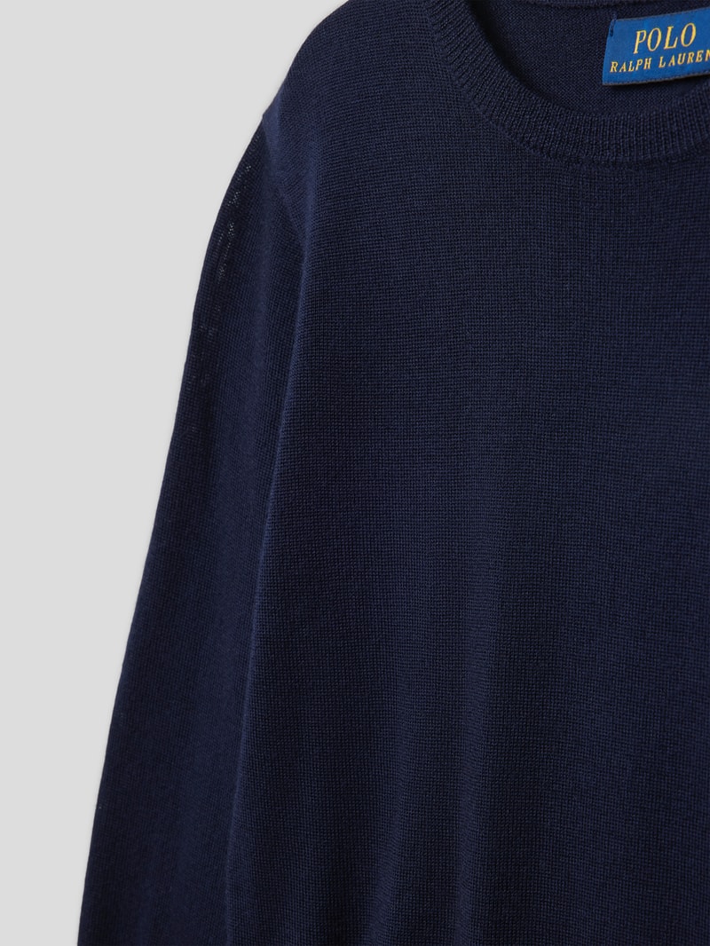 Strickpullover aus Wolle mit Logo-Stitching in marineblau