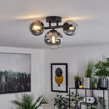 hofstein Deckenleuchte Isorella moderne Deckenlampe aus Metall/Glas in Schwarz/Rauchfarben, ohne Leuchtmittel, Leuchte im modernen Design mit Schirmen aus Rauchglas, 3xG9