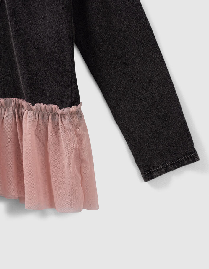 T-shirt gris mix matières avec tulle fille
