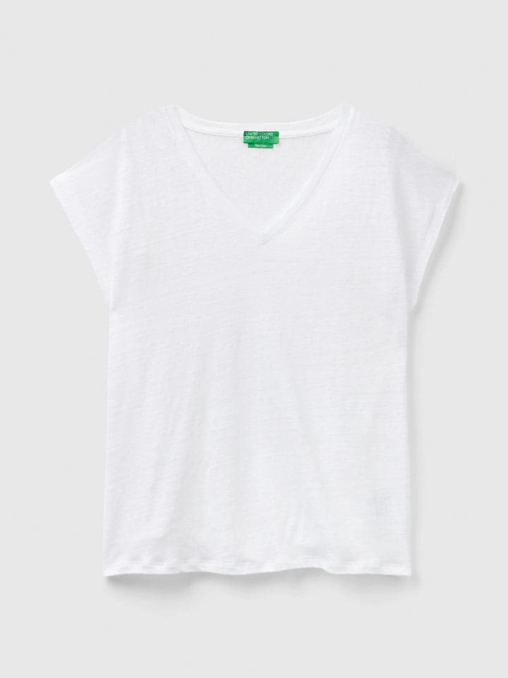Benetton Leinen-Shirt in Weiß günstig kaufen