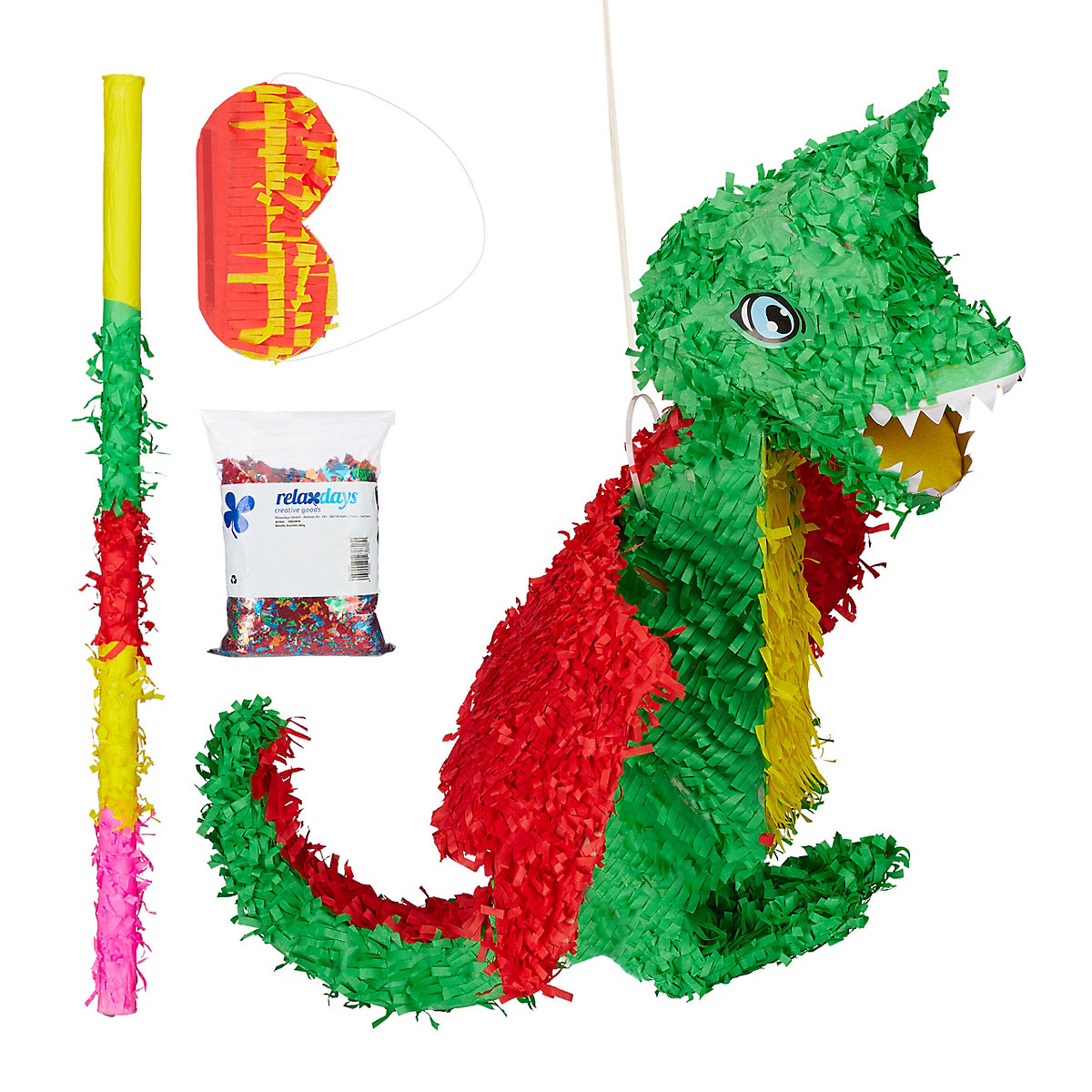 4-tlg. Pinata Set Drache