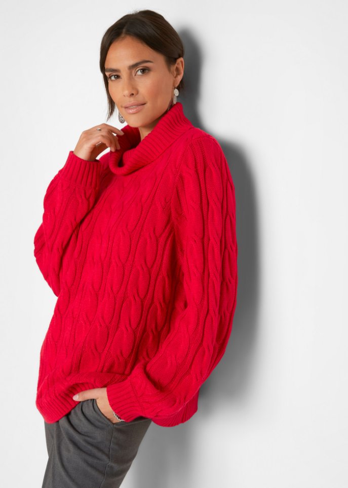 Rollkragenpullover mit Zopfmuster