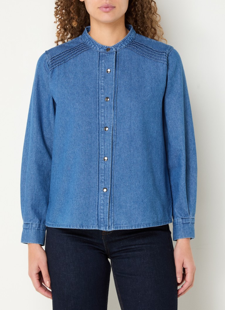 Whistles Pintuck -chambray-pusero pyöreällä pääntiellä