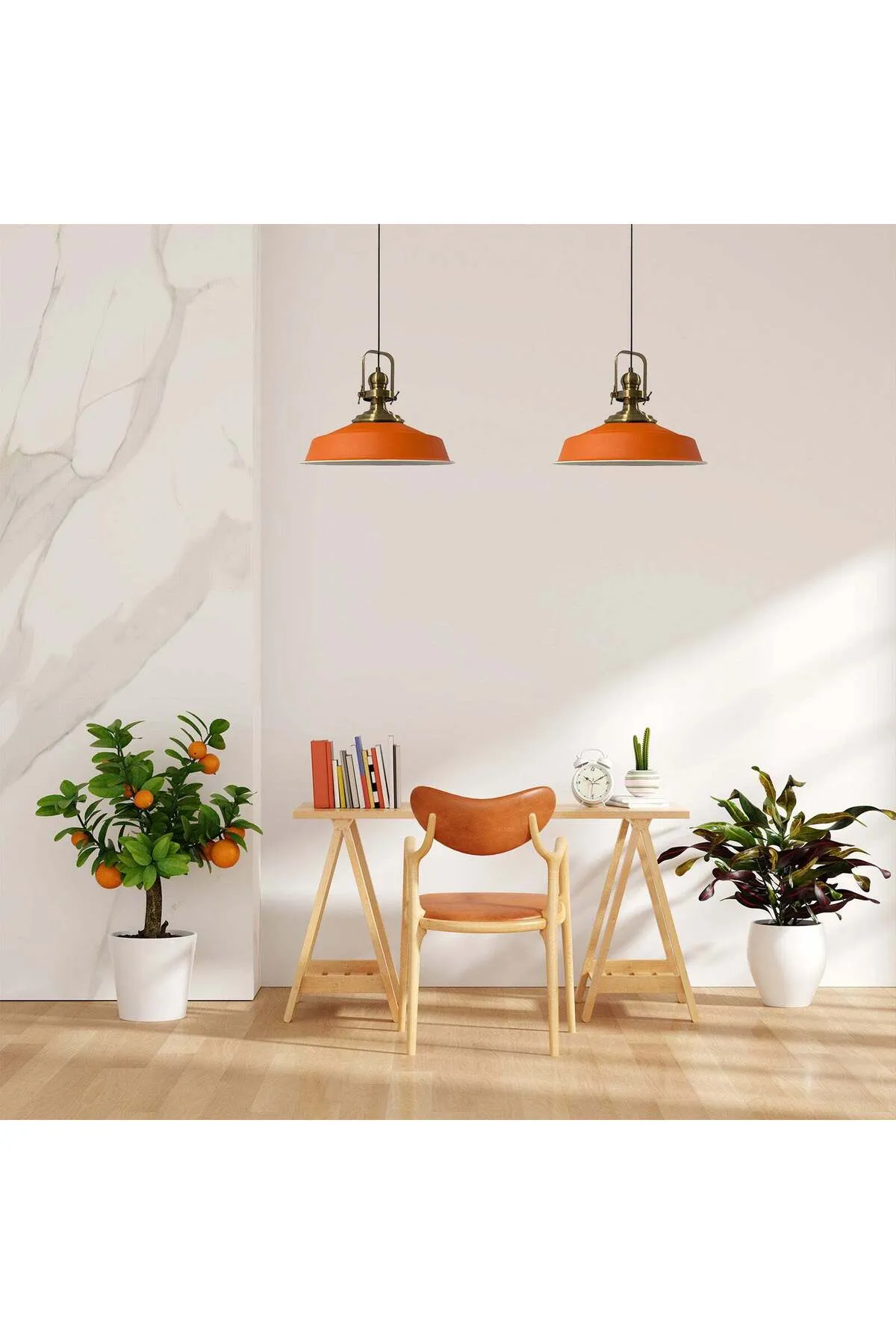 Bamyum  Pendelleuchte Asletl, 2-flammig Metall 41 cm, Orange Lampe
