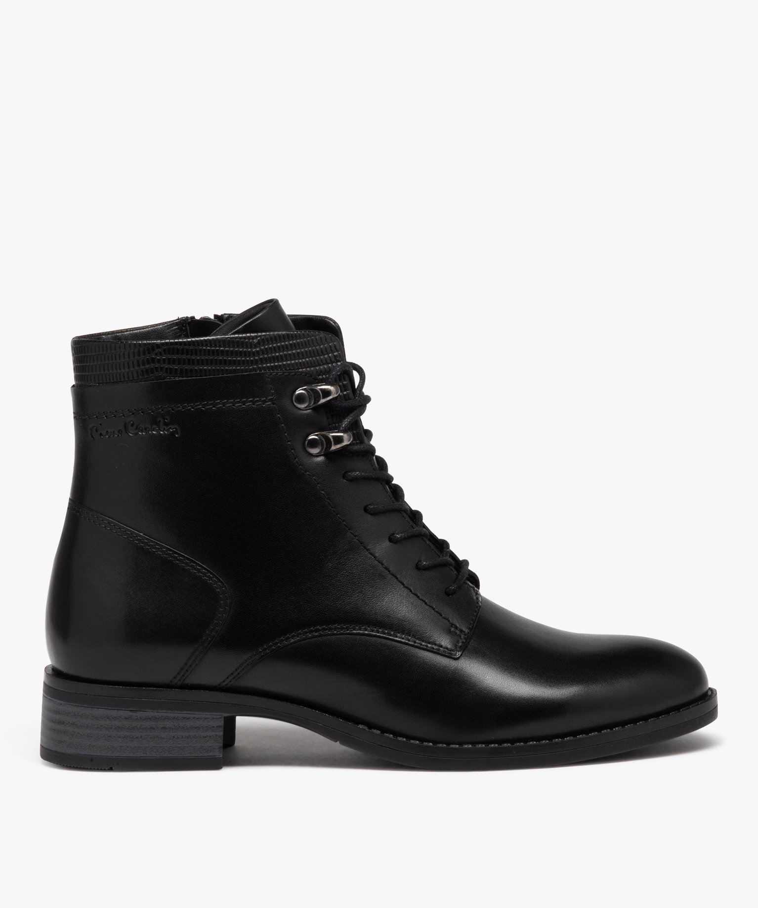 Boots en cuir lacées avec col fantaisie femme - Pierre Cardin noir | GEMO