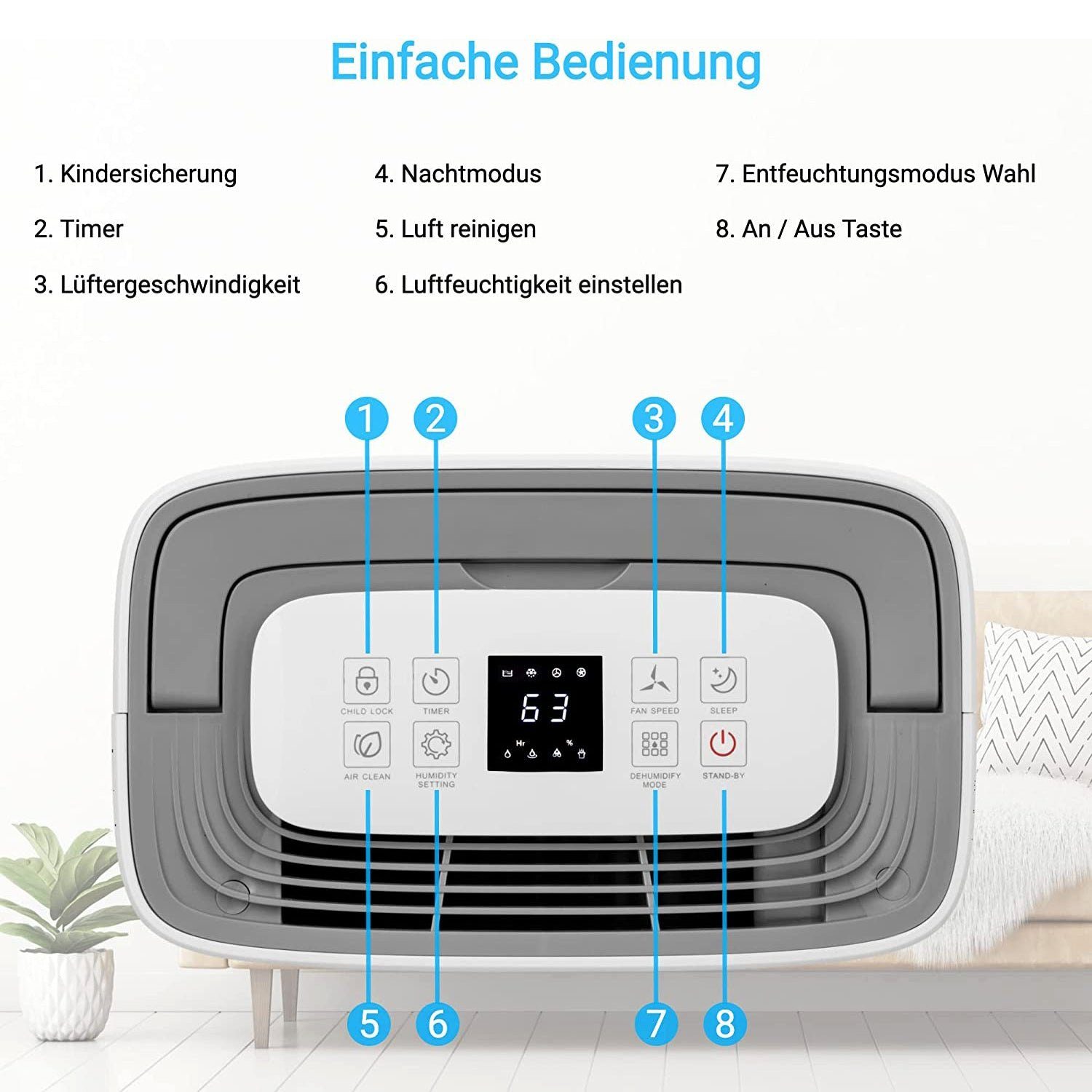KLAMER Luftentfeuchter KLAMER Luftentfeuchter elektrisch 25L, 195m³ Luftumwälzung pro Stunde…