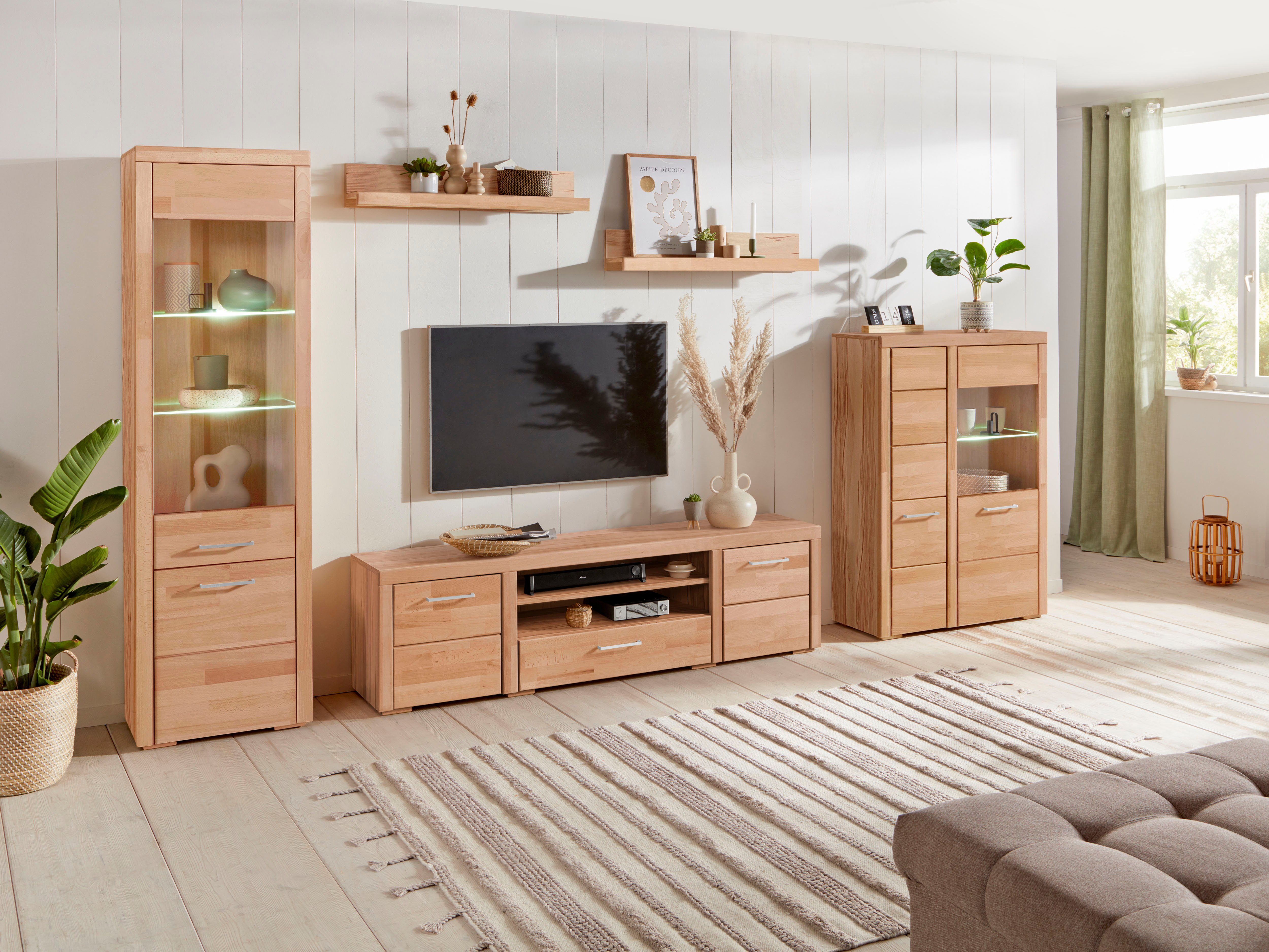 Woltra Wohnwand Falco, (Set, 4-St., 5), Fronten aus Massivholz