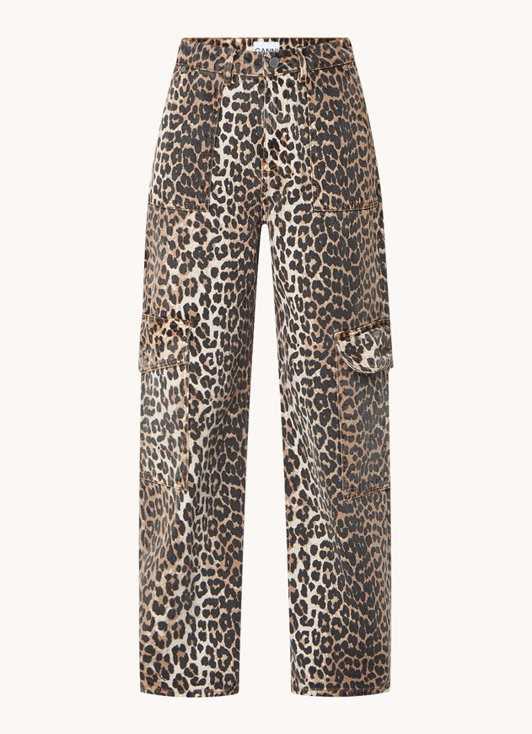 Pantaloni cargo a vita alta e gamba larga di Ganni con stampa leopardata