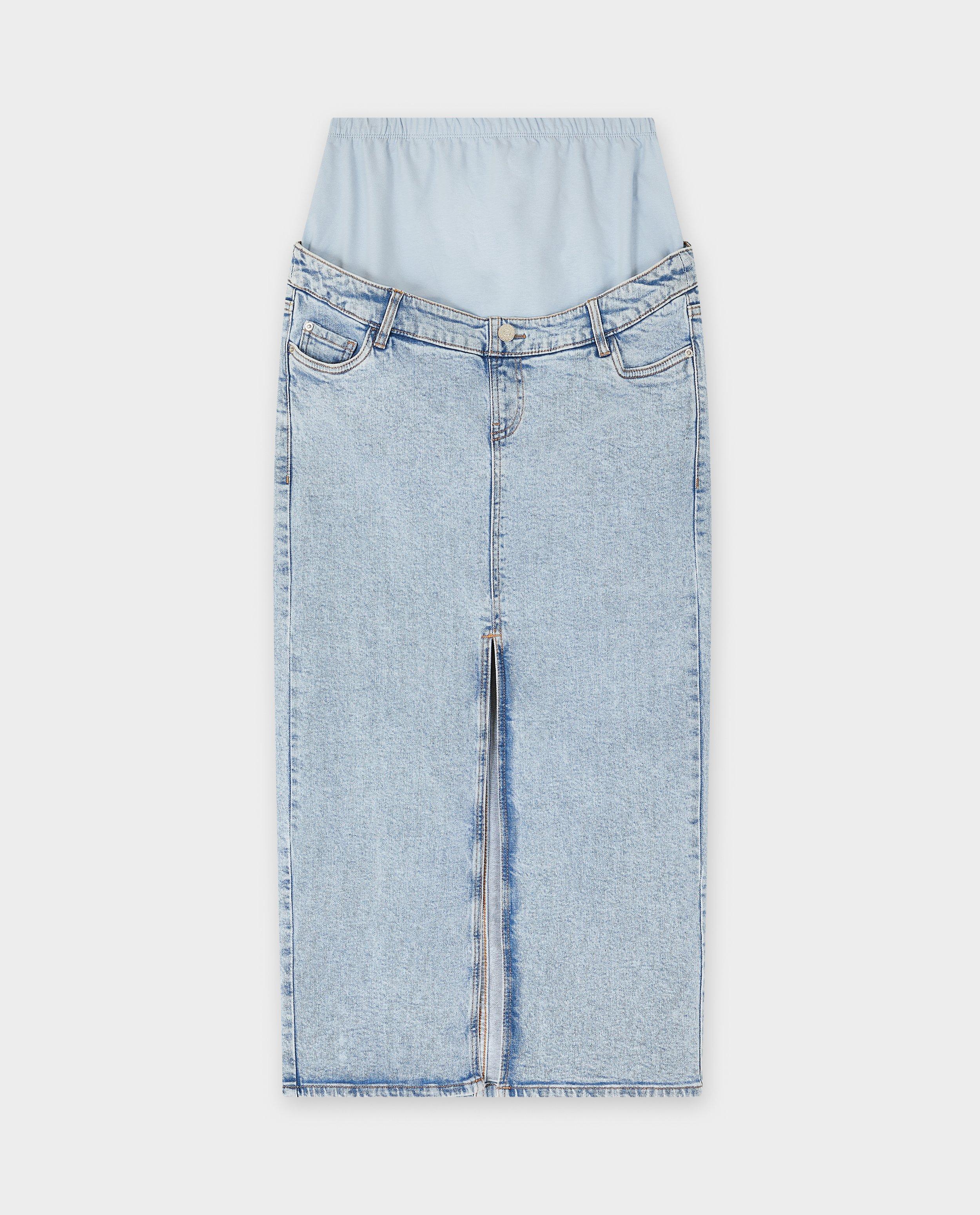 Fustă din denim albastru deschis Atelier Maman, albastru deschis maternitate