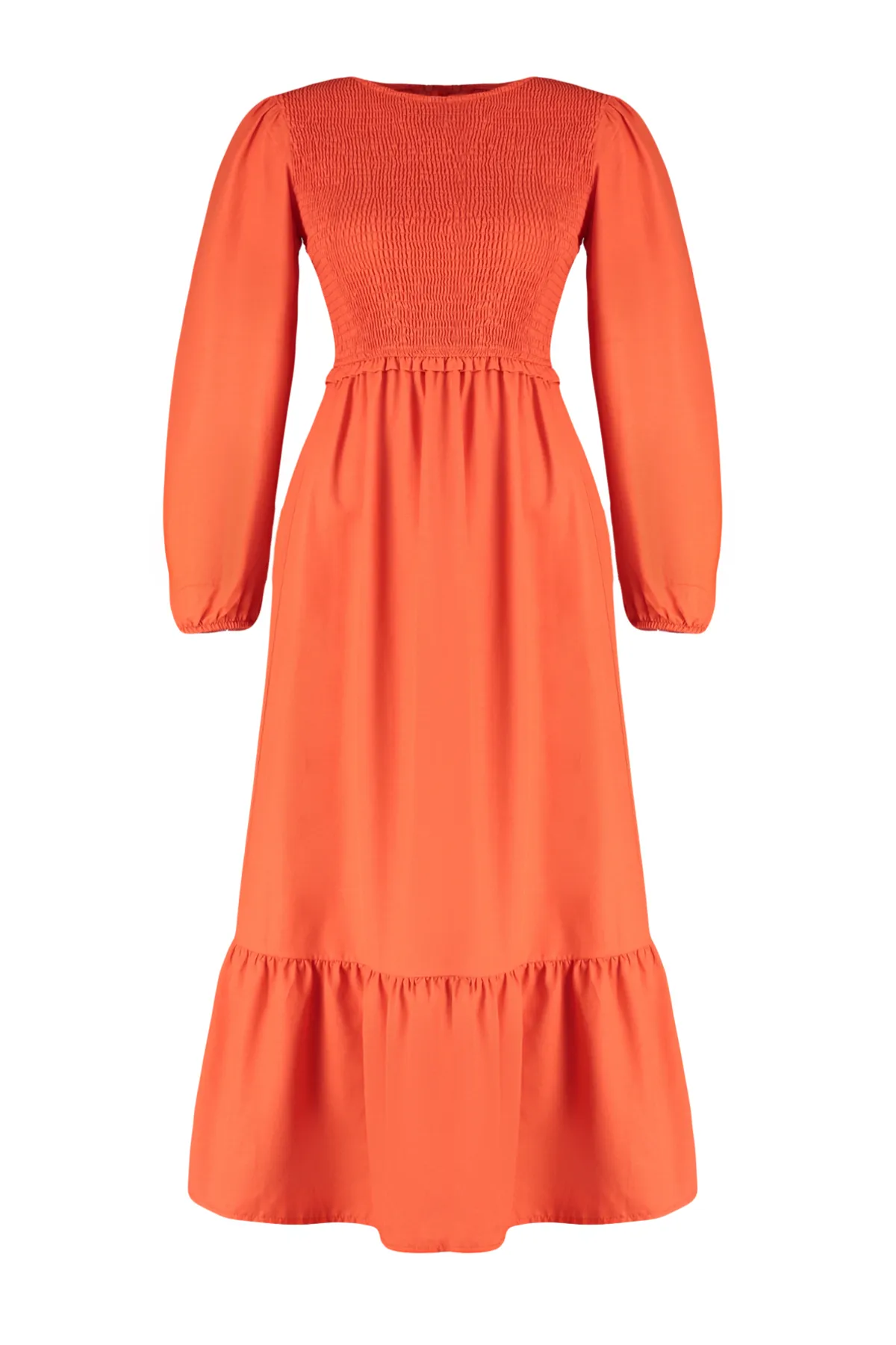 Trendyol Modest  Orange gefüttertes, schlicht gewebtes Chambre-Hijab-Kleid TCTAW22EB0109