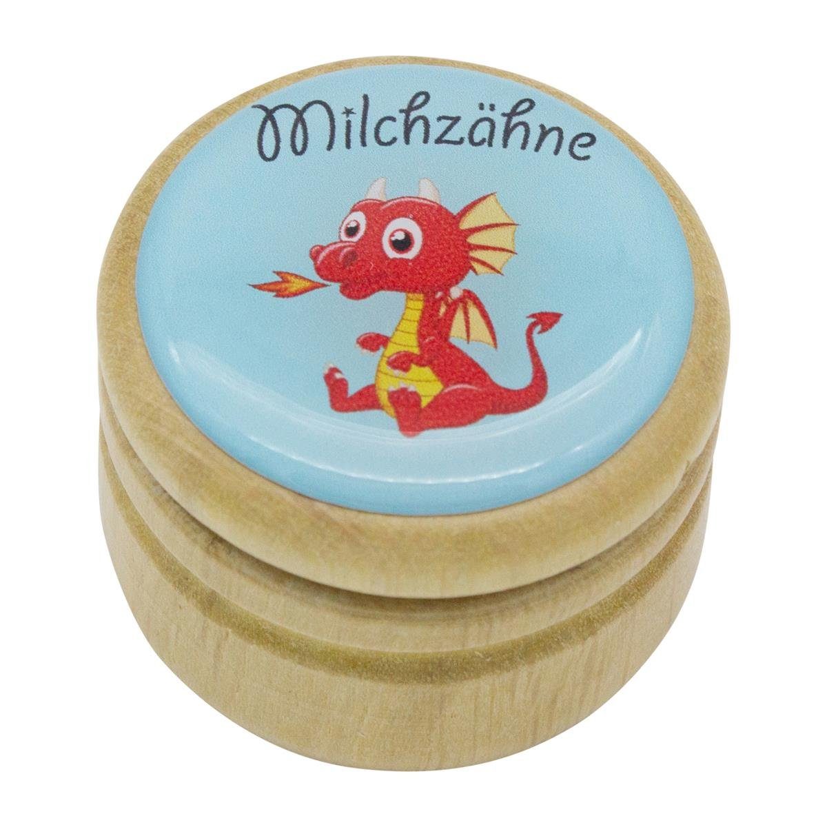 GICO Zahndose Milchzahndose Drache Zahndose Milchzähne Bilderdose aus Holz mit Drehv, Bilderdose für Jungen und Mädchen