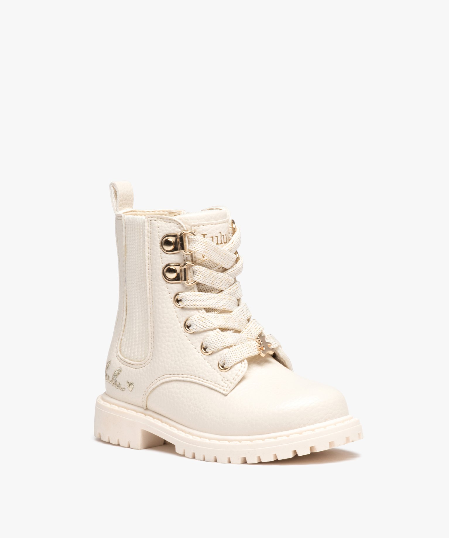 Boots fille unies à lacets irisés et col chaussette - Lulu... beige | GEMO