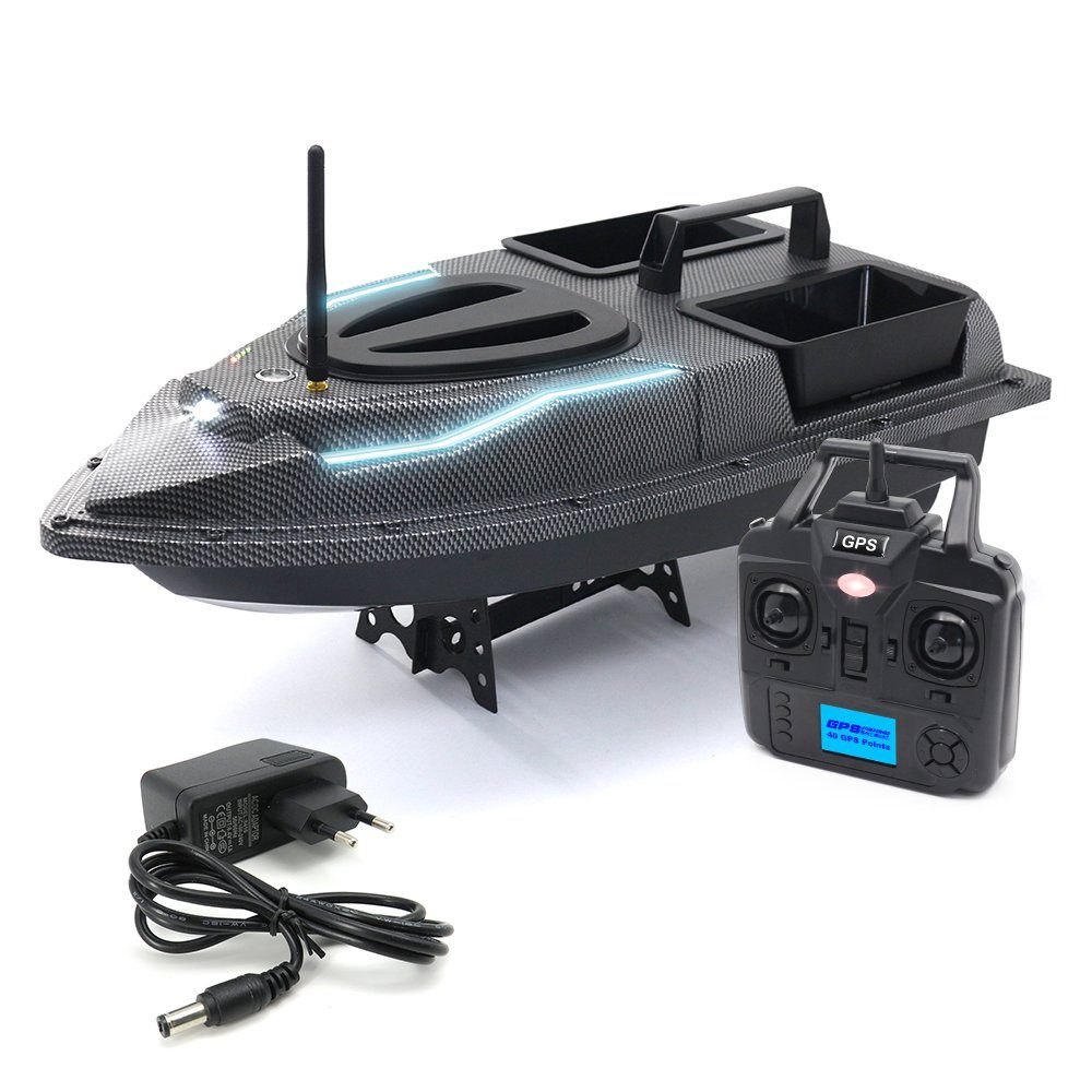 Tidyard RC-Boot GPS,Fischköderboot,500 m,LED-Licht zum Angeln,2 Köderbehälter,1,5 kg, Automatische Kreuzfahrt,Rückkehr,Routenkorrektur