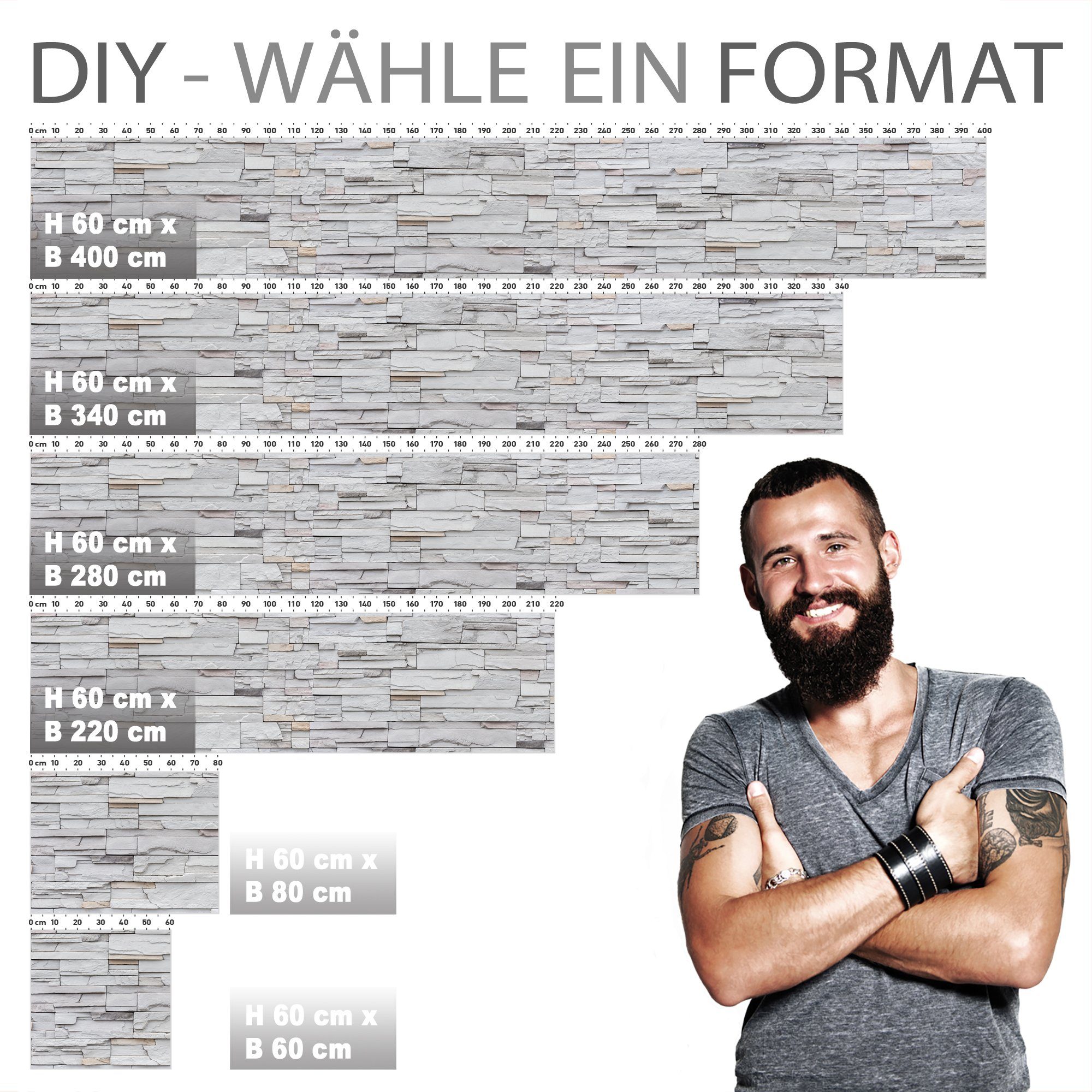 Stickerprofis Küchenrückwand BRUCH STEINWAND, (Premium), hält auf besonders vielen Öberflächen