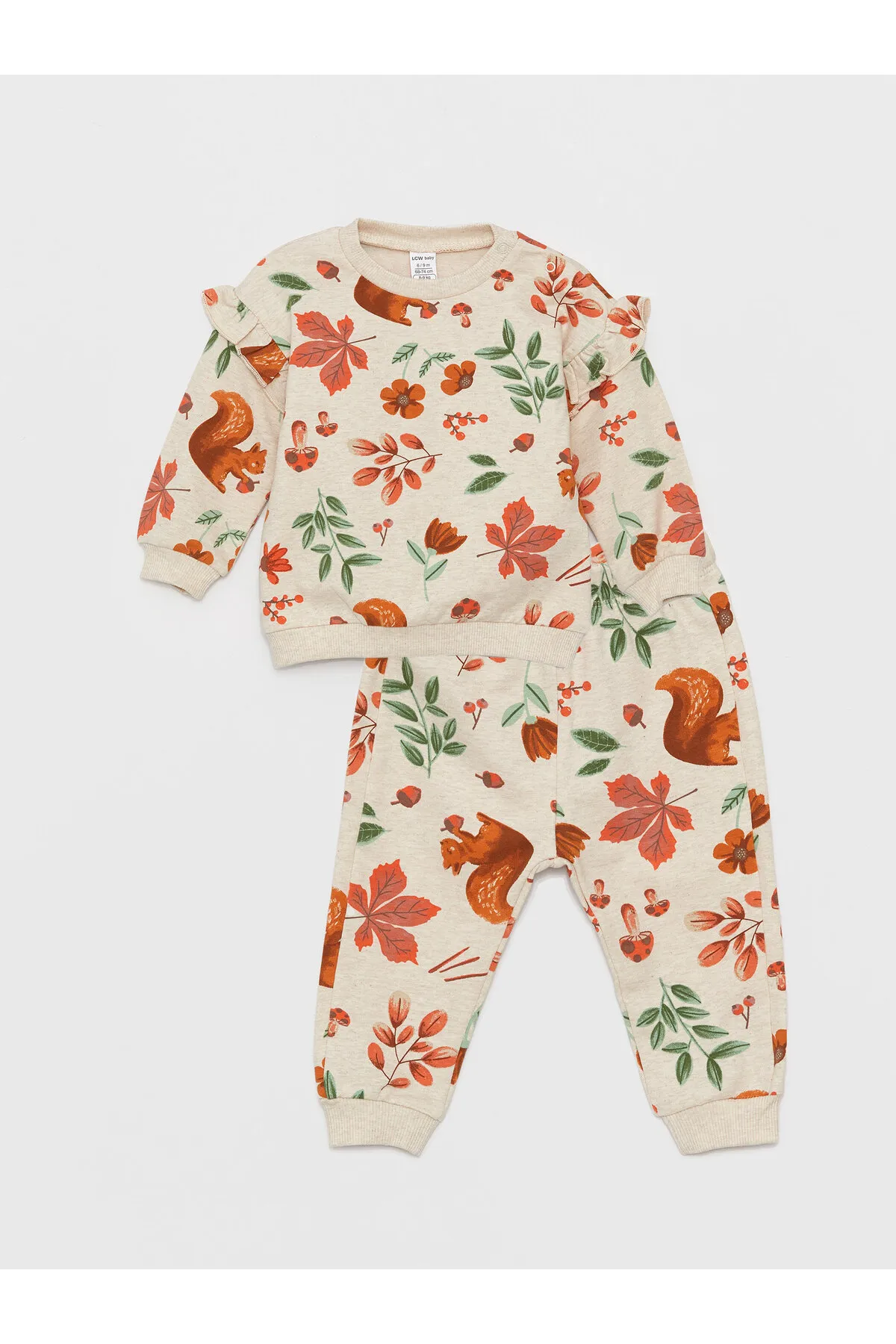 LC Waikiki  Gemustertes Sweatshirt und Hose für Babys mit Rundhalsausschnitt und langen Ärmeln, 2er-Set