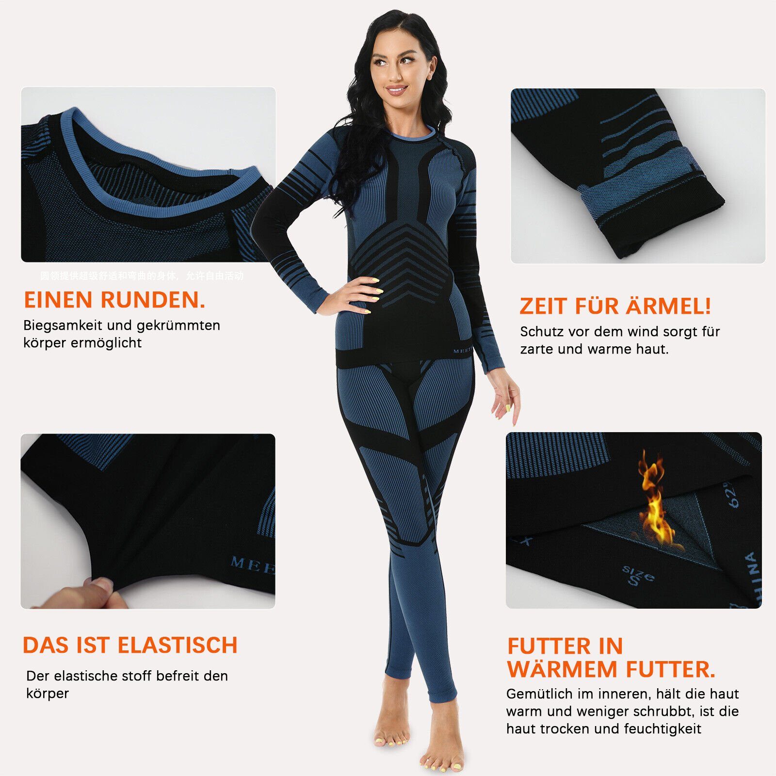 MEETYOO Thermounterhemd Funktionswäsche Langarm (Lange Unterhose, Skiunterwäsche Atmungsaktiv) Lang Thermohemd & Thermohose Kompressionsanzug