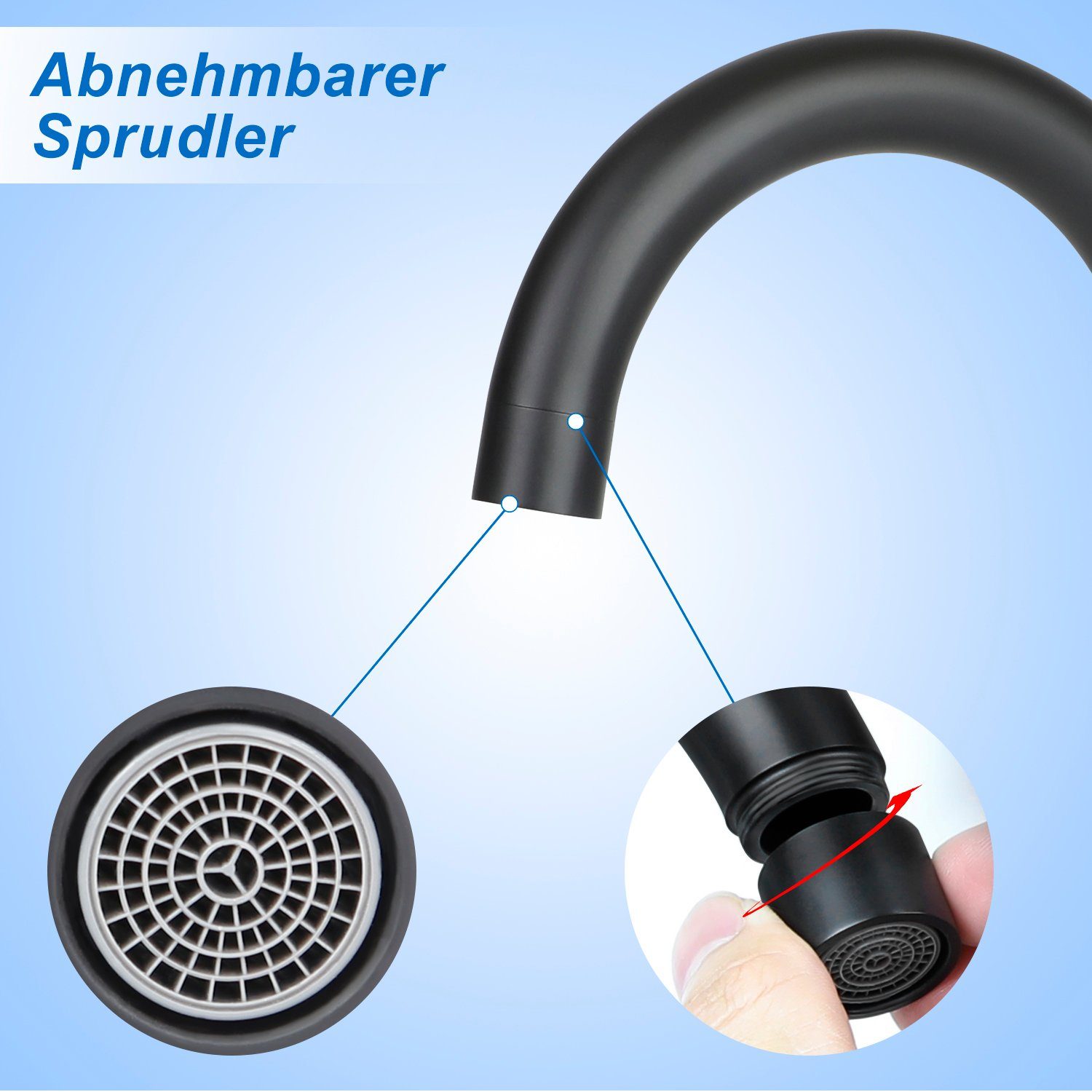 ZMH Waschtischarmatur Waschbecke Drehbar Hochdruck Edelstahl zugstang Schwarz