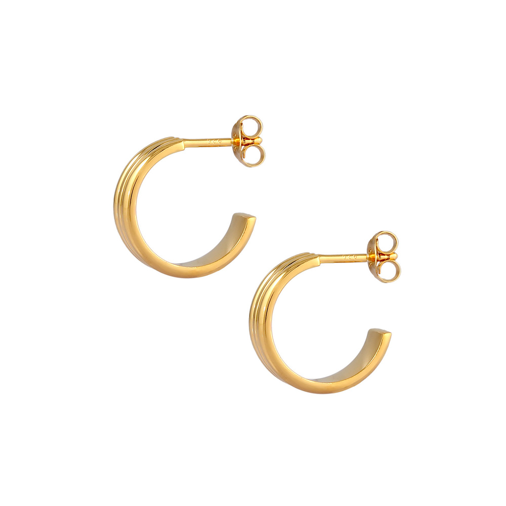 Elli Elli Boucles d'Oreilles Créoles Femme Ouvertes Structurées en Argent Sterling 925 Boucles d'oreilles
