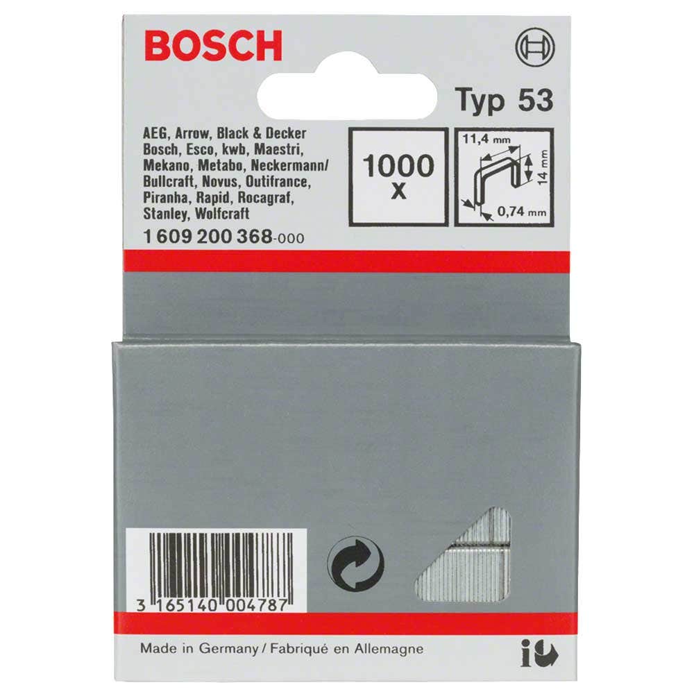 Grampos BOSCH 14 mm - 1000 unidades, embalagem compatível com PTK14 e 23E 1609200368